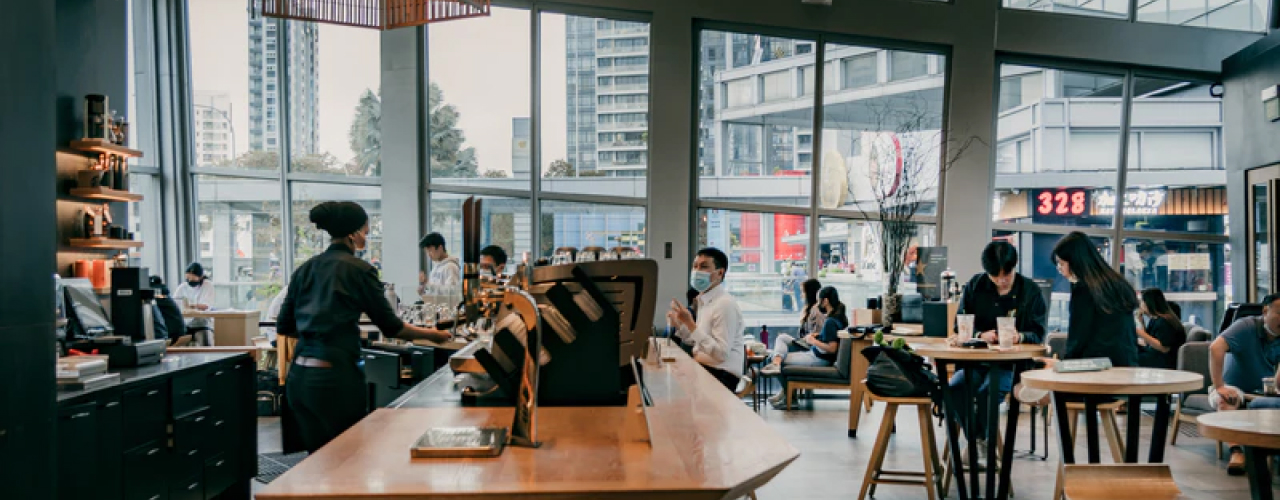 a busy cafe in the city