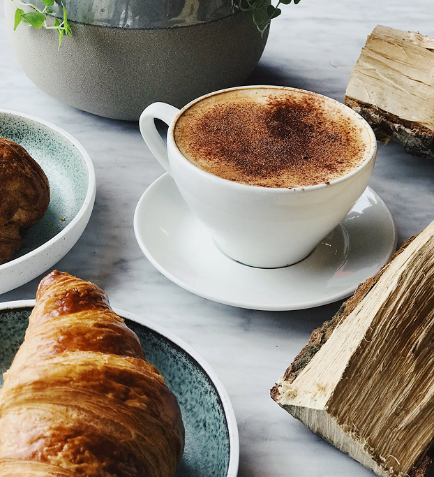 a coffee, and a croissant
